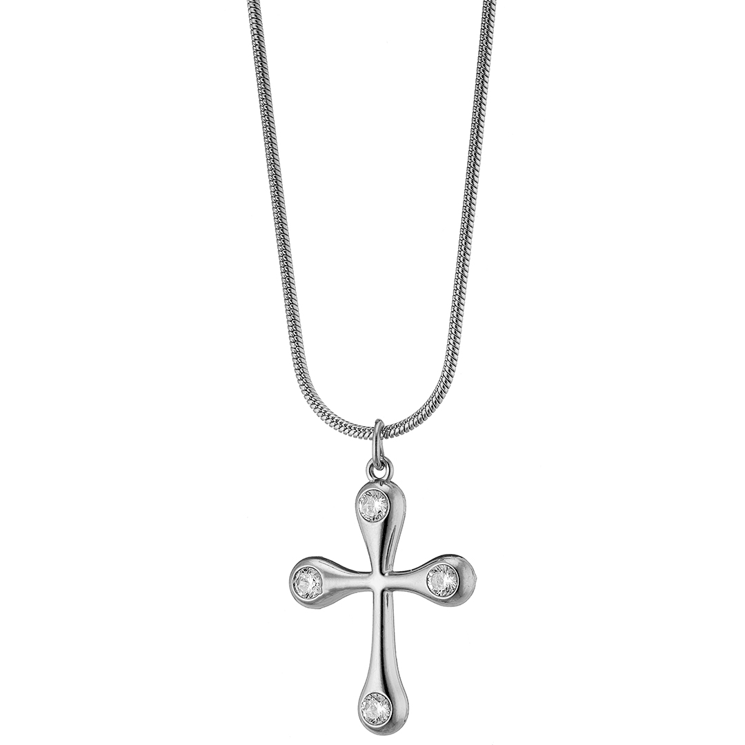 Κολιέ ασημί Σταυρός με ζιργκον ατσάλι 316L