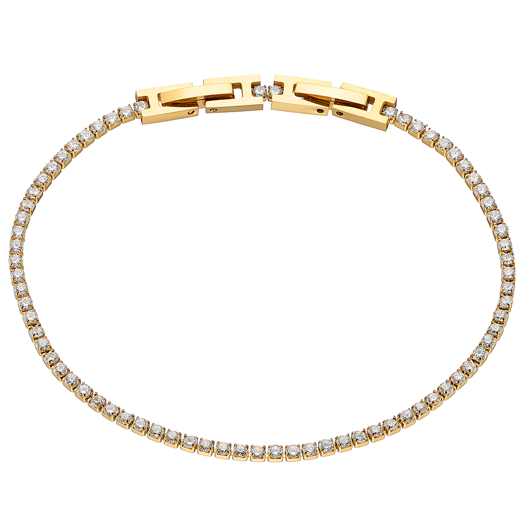 Βραχιόλι επίχρυσο γυναικείο ριβιέρα με 2mm ασπρες πέτρες ατσάλι 316L