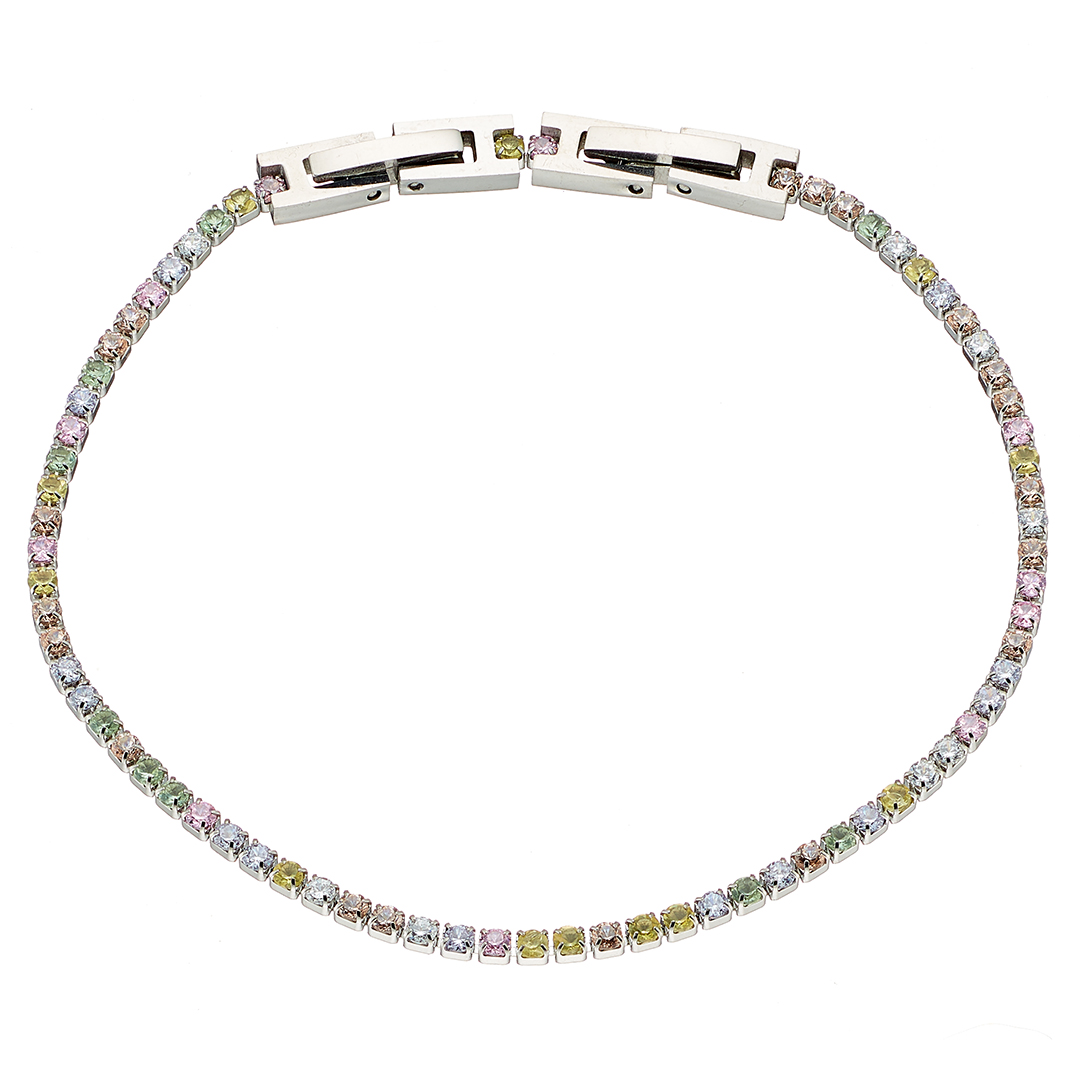 Βραχιόλι γυναικείο ριβιέρα με 2mm πολύχρωμες πέτρες ατσάλι 316L