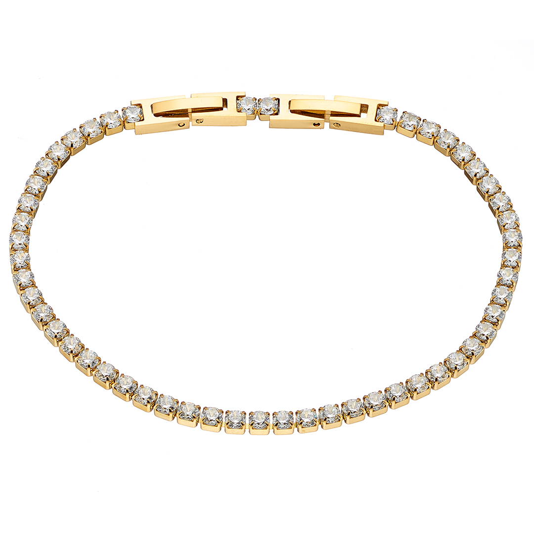 Βραχιόλι επίχρυσο γυναικείο ριβιέρα με 3mm ασπρες πέτρες ατσάλι 316L