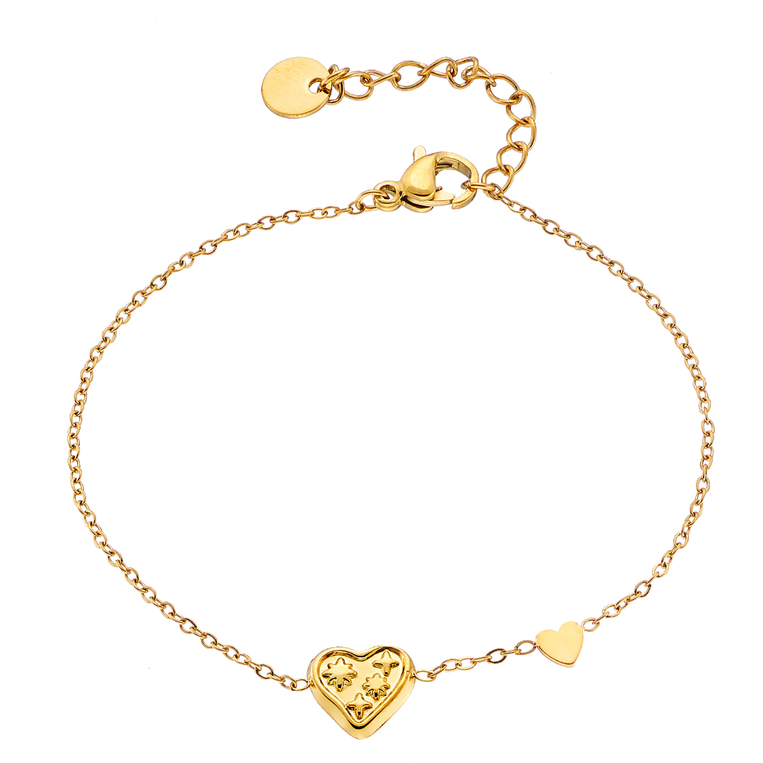 Βραχιόλι επίχρυσο γυναικείο με δύο καρδιές ατσάλι 316L