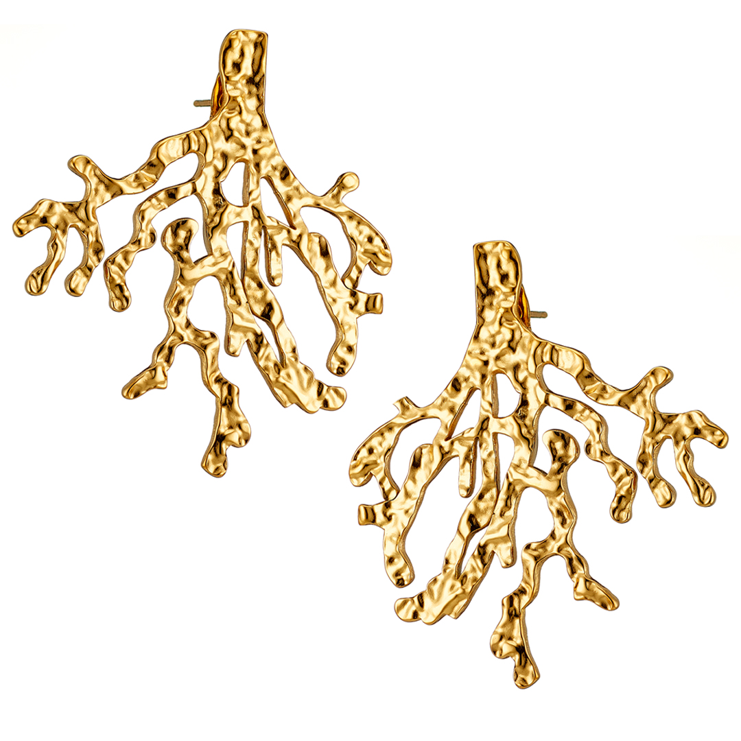 Σκουλαρίκι κρεμαστά επίχρυσα ρίζες ατσάλι 316L