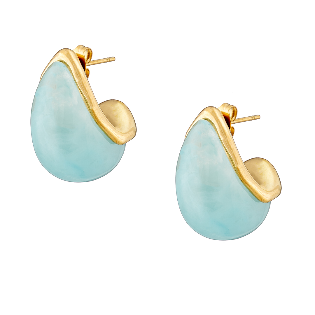 Σκουλαρίκι επίχρυσo κέλυφος με turquise σμάλτο ατσάλι 316L