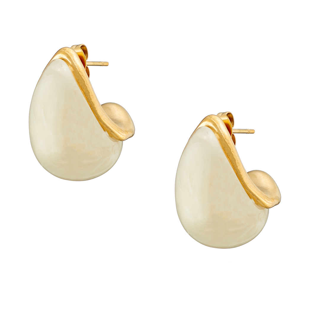 Σκουλαρίκι επίχρυσo κέλυφος με white alabaster σμάλτο ατσάλι 316L