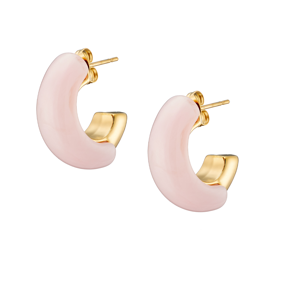 Σκουλαρίκι επίχρυσoς κρίκος με roz water opal σμάλτο ατσάλι 316L