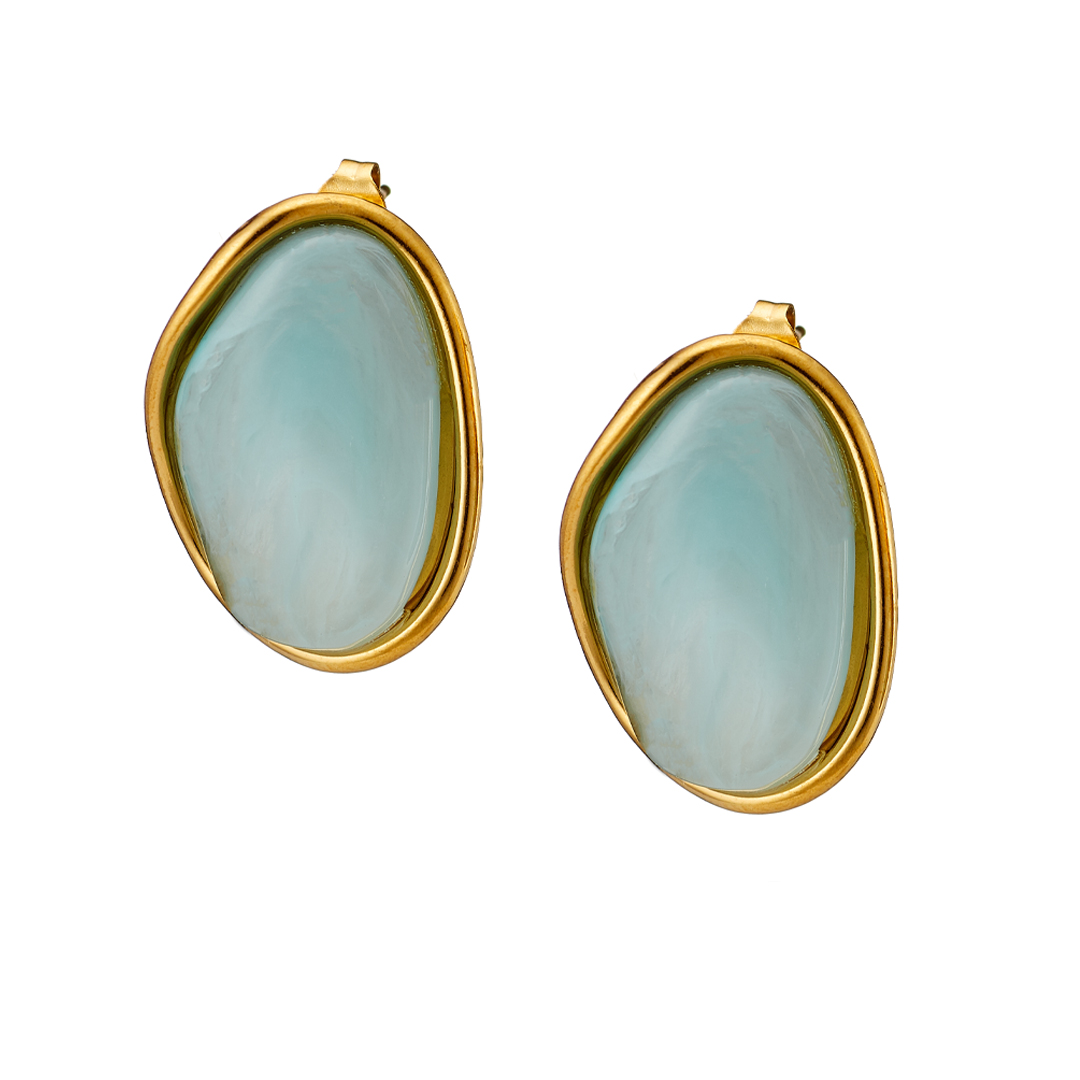 Σκουλαρίκι επίχρυσo καστόνι με turquise σμάλτο ατσάλι 316L