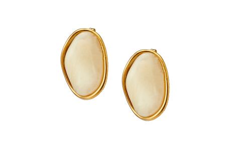 Σκουλαρίκι επίχρυσoι δύο κρίκοι με white alabaster σμάλτο ατσάλι 316L