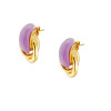 Σκουλαρίκι επίχρυσoι δύο κρίκοι με violet σμάλτο ατσάλι 316L