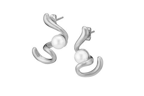 Σκουλαρίκι ασημί διπλό S με μαργαριτάρι ατσάλι 316L