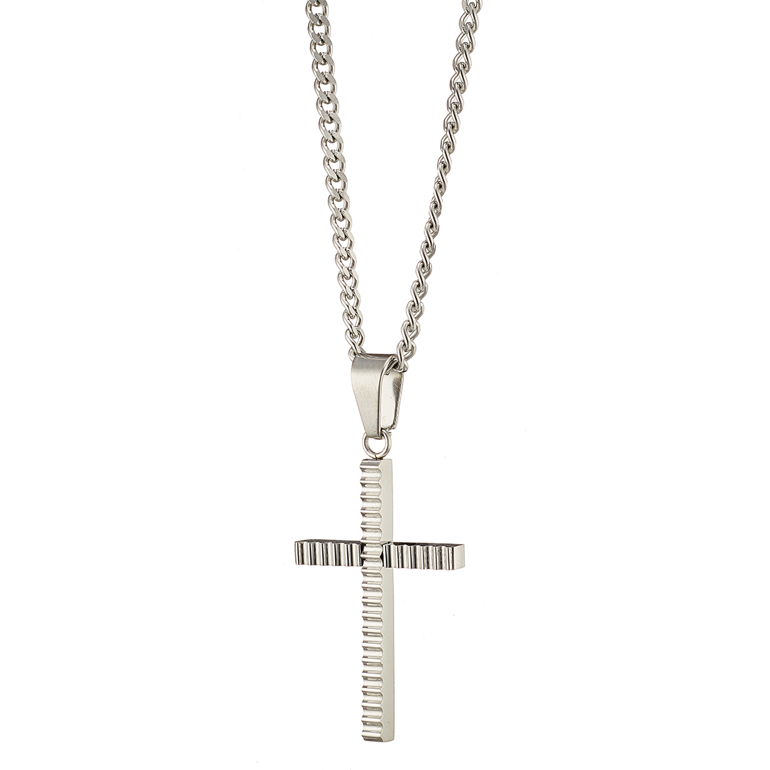 Κολιέ ασημί, Σταυρός οδοντωτός ατσάλι 316L