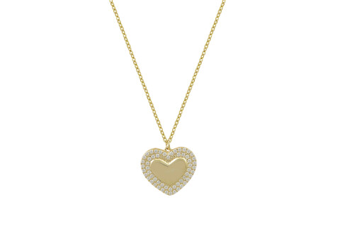 Ασημένιο Κολιέ "Golden Heart Radiance" με Διπλό Στεφάνι Ζιργκόν